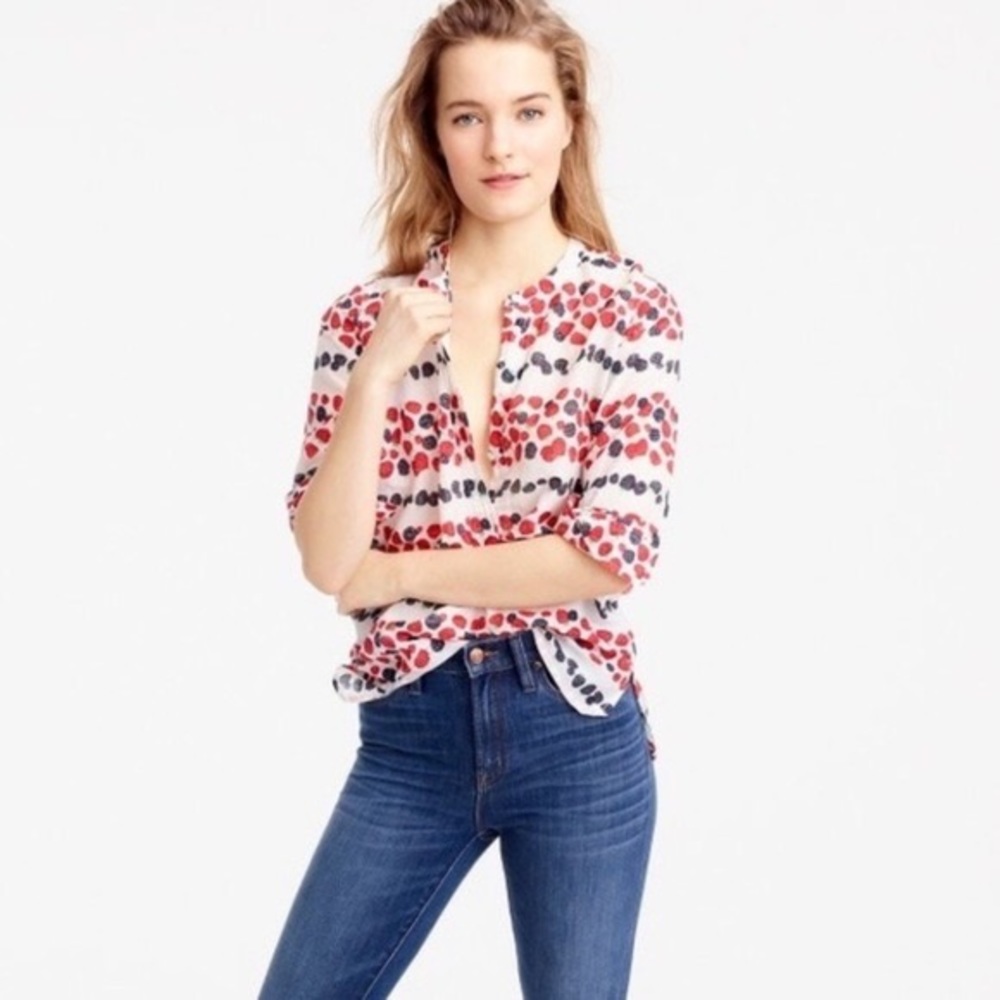 J. Crew Silk / Cotton Berries Popover Blouse